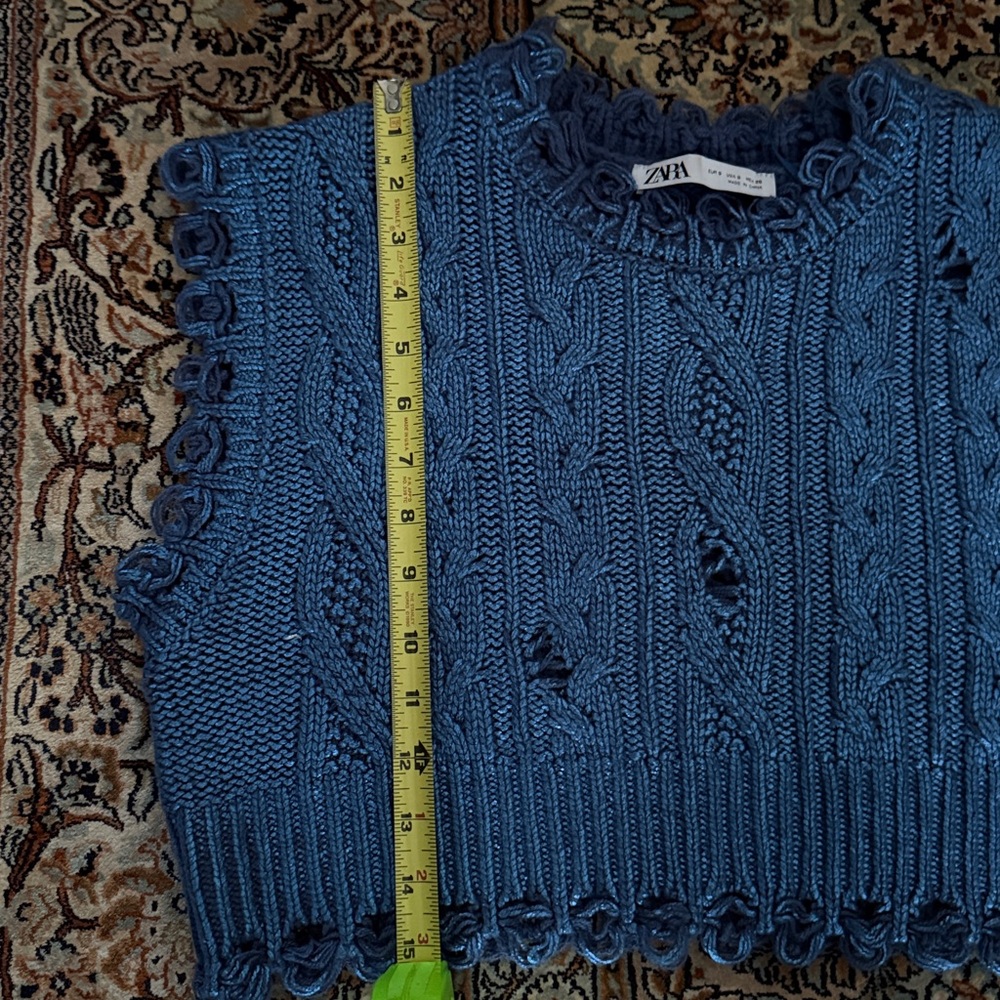 Zara Navy Blue Metallic Crochet Fringe Top (size small) - Picture 5 of 6